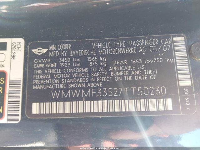 2007 MINI COOPER WMWMF33527TT50230 Photo 8