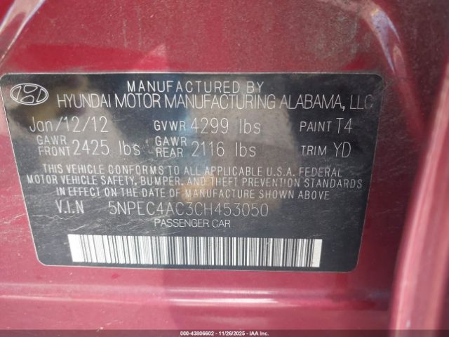2012 HYUNDAI SONATA 5NPEC4AC3CH453050 Photo 8