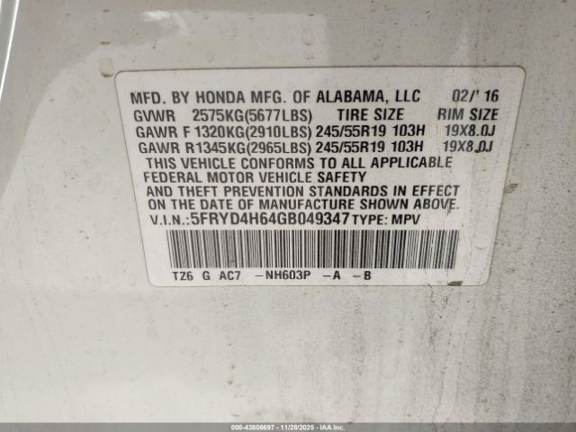 2016 ACURA MDX 5FRYD4H64GB049347 Photo 8