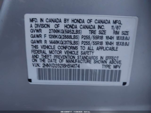 2008 ACURA MDX 2HNYD28218H514174 Photo 8