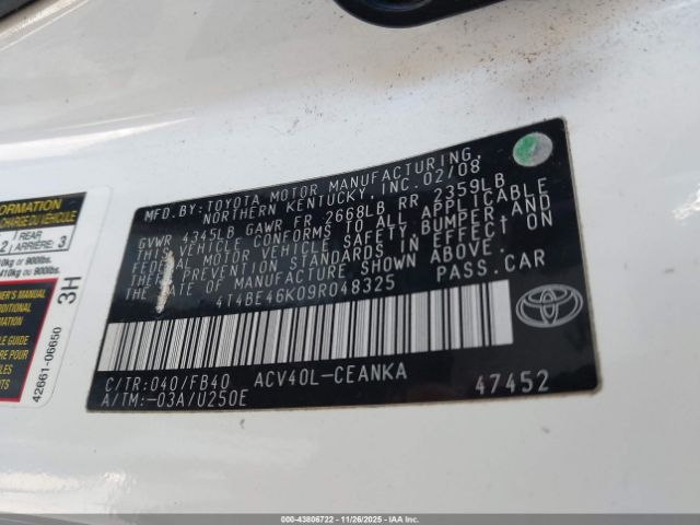 2009 TOYOTA CAMRY 4T4BE46K09R048325 Photo 8