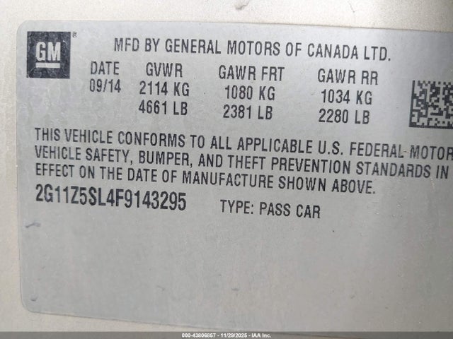 Chevrolet IMPALA LS 2015 2G11Z5SL4F9143295 Image 9