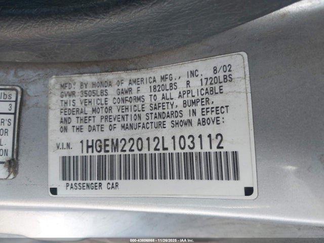 2002 HONDA CIVIC 1HGEM22012L103112 Photo 8