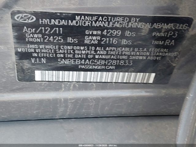 2011 HYUNDAI SONATA 5NPEB4AC5BH281833 Photo 8