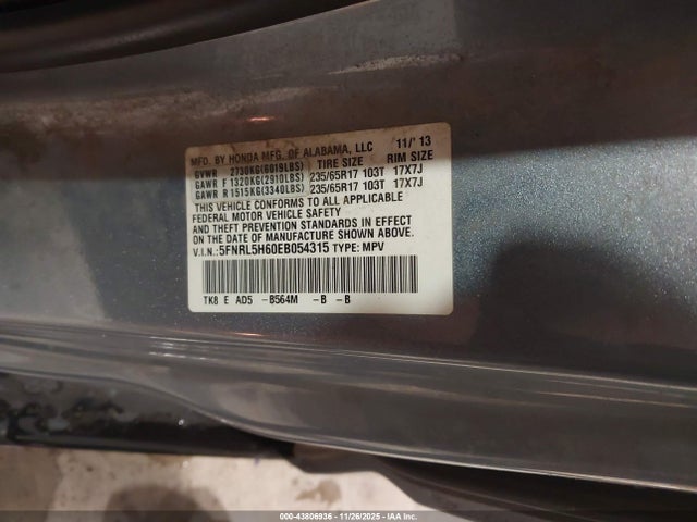 Honda Odyssey Ex-l 2014 5FNRL5H60EB054315 Image 9