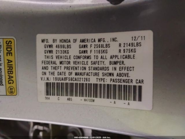 2012 ACURA TL 19UUA8F58CA021260 Photo 8