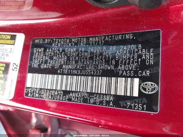 Toyota CAMRY L 2018 4T1B11HK9JU554337 Image 22