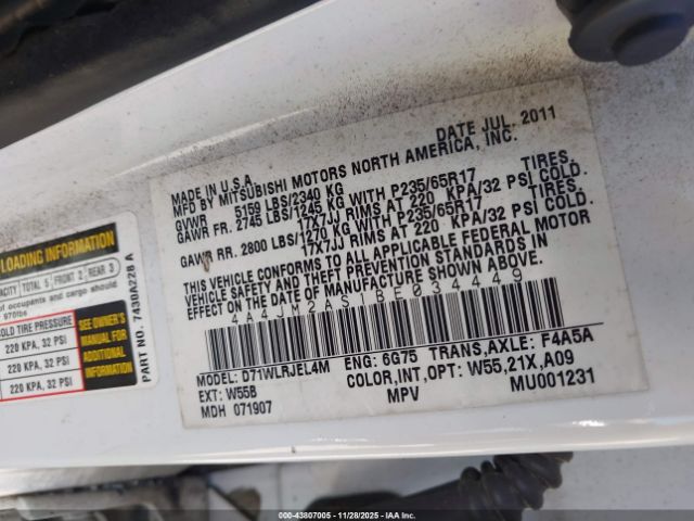 2011 MITSUBISHI ENDEAVOR 4A4JM2AS1BE034449 Photo 8