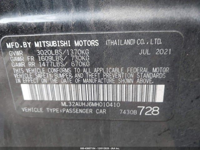 2021 MITSUBISHI MIRAGE ML32AUHJ6MH010410 Photo 8