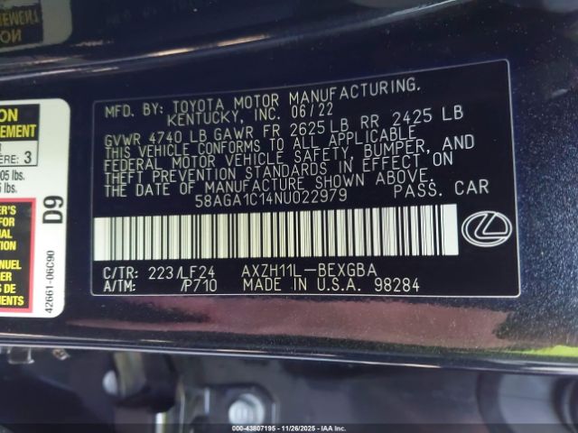 2022 LEXUS ES 300H 58AGA1C14NU022979 Photo 8