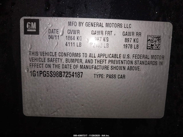 2011 CHEVROLET CRUZE 1G1PG5S98B7254187 Photo 8