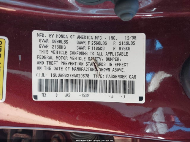 2009 ACURA TL 19UUA86279A020678 Photo 8