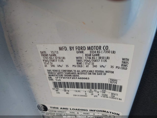 Ford F-150 2014 1FTFW1EF2EFA69983 Image 9