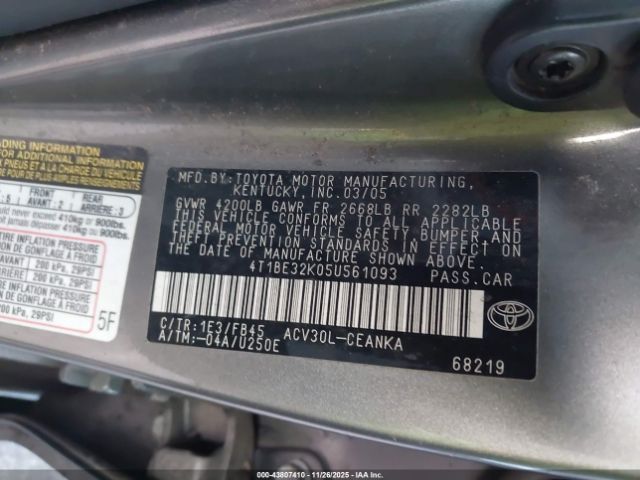 2005 TOYOTA CAMRY 4T1BE32K05U561093 Photo 8