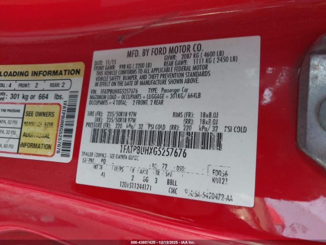 2016 FORD MUSTANG 1FATP8UHXG5257676 Photo 8