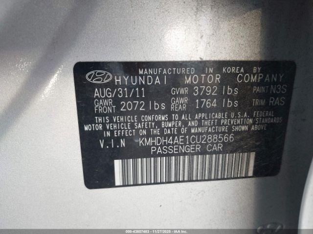 2012 HYUNDAI ELANTRA KMHDH4AE1CU288566 Photo 8