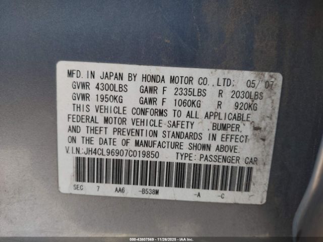 2007 ACURA TSX JH4CL96907C019850 Photo 8