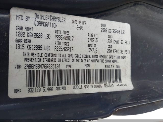 2006 CHRYSLER PACIFICA 2A8GM68476R825120 Photo 8