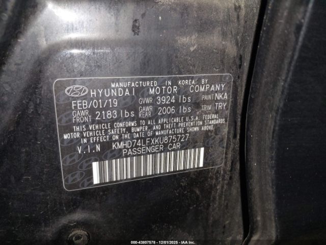 2019 HYUNDAI ELANTRA KMHD74LFXKU875727 Photo 8