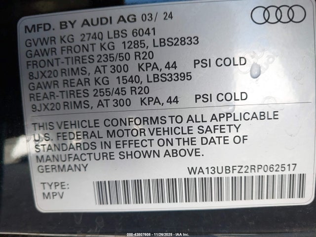 2024 AUDI Q4 SPORTBACK E-TRON WA13UBFZ2RP062517 Photo 8