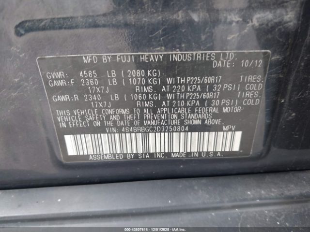 2013 SUBARU OUTBACK 4S4BRBGC2D3250804 Photo 8
