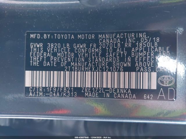 2018 TOYOTA COROLLA 2T1BURHEXJC121076 Photo 8