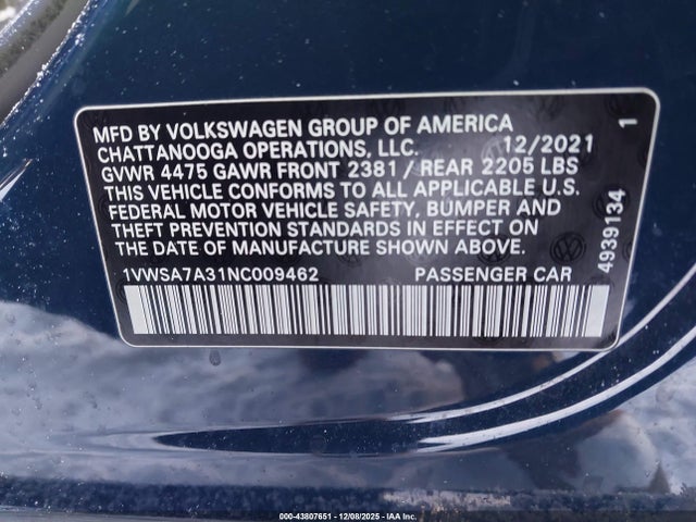 2022 VOLKSWAGEN PASSAT 1VWSA7A31NC009462 Photo 8