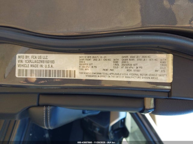 1C4RJJAG2M8160183 Jeep Grand Cherokee L Altitude 4x2