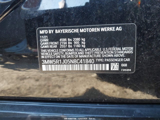 3MW5R1J05N8C41840 BMW 330I