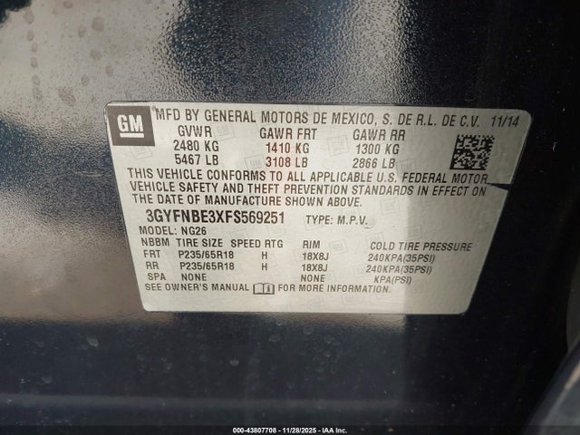 2015 CADILLAC SRX 3GYFNBE3XFS569251 Photo 8