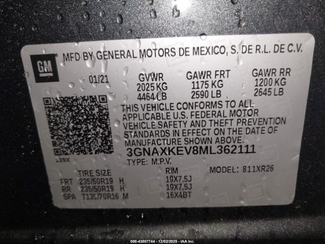 2021 CHEVROLET EQUINOX 3GNAXKEV8ML362111 Photo 8