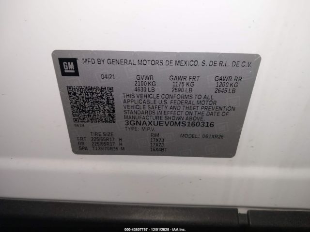 2021 CHEVROLET EQUINOX 3GNAXUEV0MS160316 Photo 8