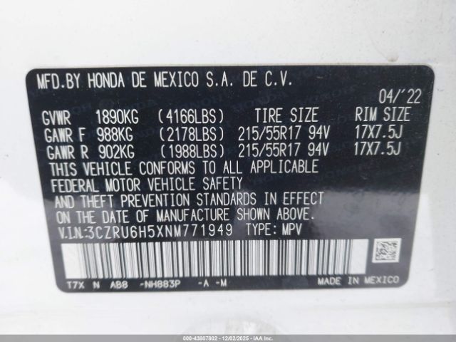 2022 HONDA HR-V 3CZRU6H5XNM771949 Photo 8