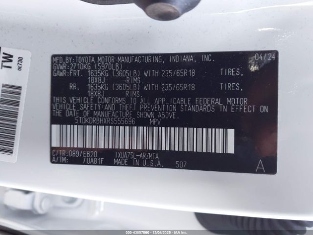 2024 TOYOTA HIGHLANDER 5TDKDRBHXRS555696 Photo 8