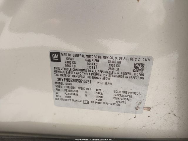 2014 CADILLAC SRX 3GYFNBE30ES615751 Photo 8