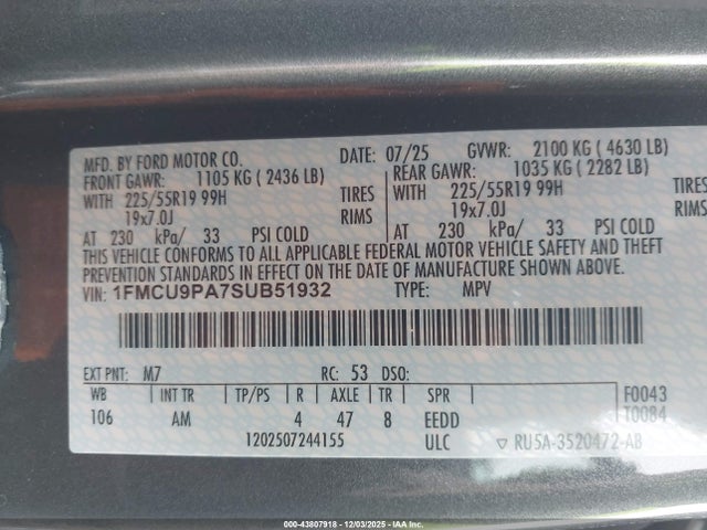 2025 FORD ESCAPE 1FMCU9PA7SUB51932 Photo 8