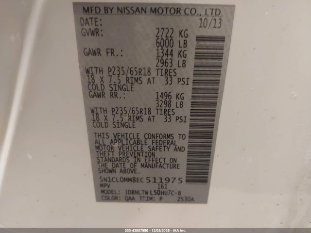 Продажа на аукционе авто 2014 Infiniti Qx60 Hybrid, vin: 5N1CL0MM8EC511975, номер лота: 43807980
