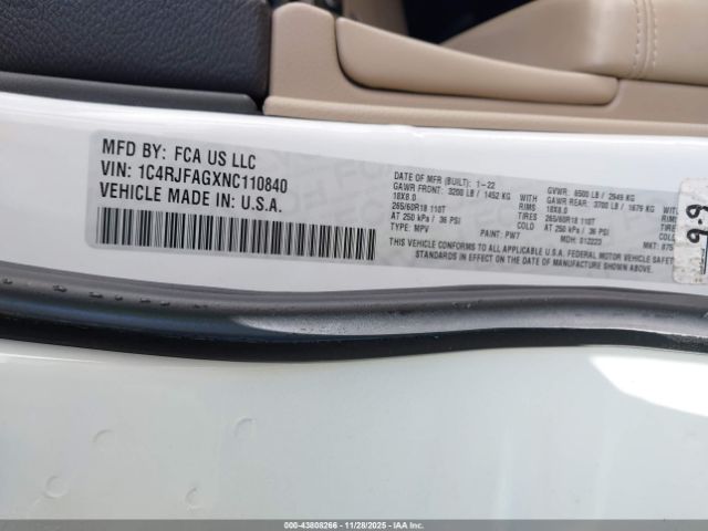 2022 JEEP GRAND CHEROKEE WK 1C4RJFAGXNC110840 Photo 8