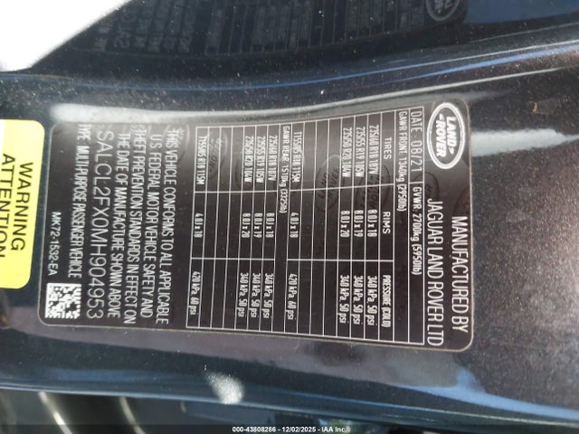 SALCL2FX0MH904953 Land Rover Discovery Sport Se R-dynamic