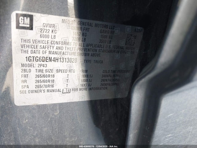 1GTG6DEN4H1313020 GMC CANYON SLT