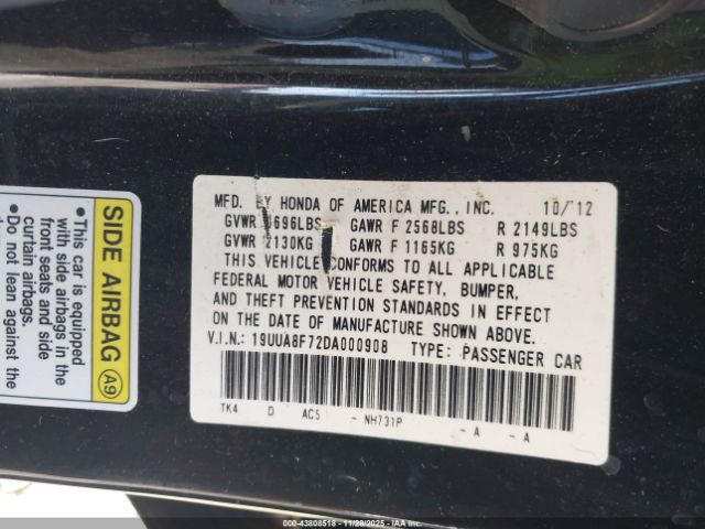 2013 ACURA TL 19UUA8F72DA000908 Photo 8