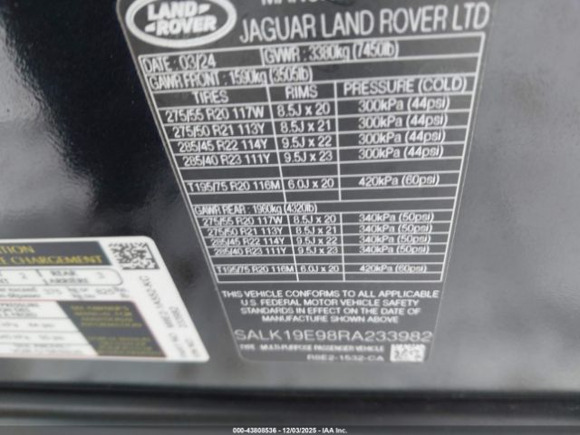 2024 LAND ROVER RANGE ROVER SALK19E98RA233982 Photo 8
