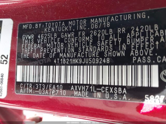 2018 TOYOTA CAMRY HYBRID 4T1B21HK9JU509248 Photo 8