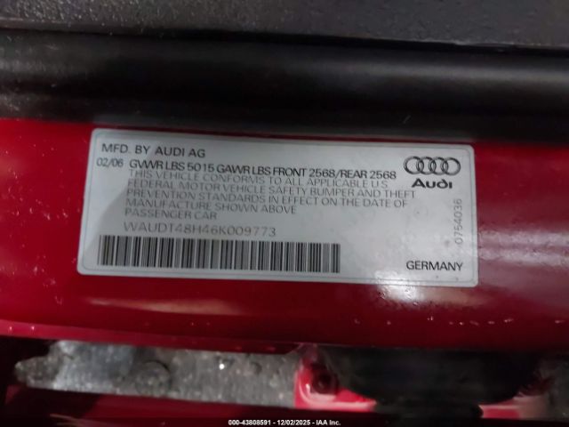 2006 AUDI A4 WAUDT48H46K009773 Photo 8
