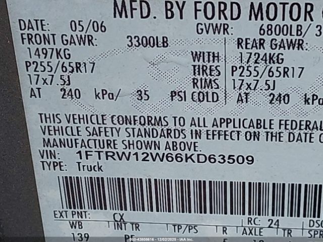 2006 FORD F-150 1FTRW12W66KD63509 Photo 8