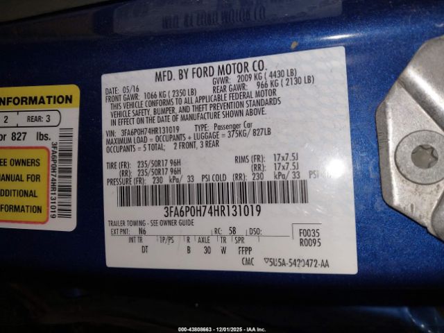 2017 FORD FUSION 3FA6P0H74HR131019 Photo 8