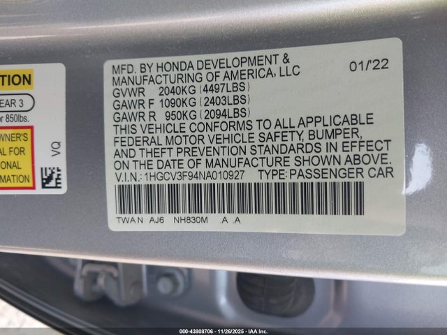 2022 HONDA ACCORD HYBRID 1HGCV3F94NA010927 Photo 8