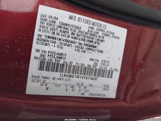 2004 LINCOLN TOWN CAR 1LNHM81W14Y674637 Photo 8