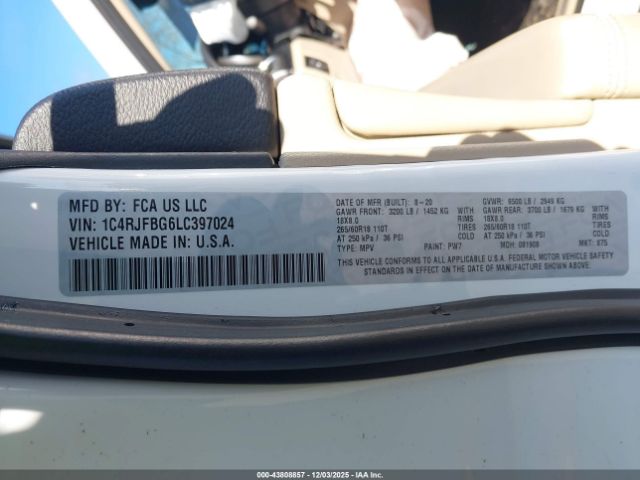 2020 JEEP GRAND CHEROKEE 1C4RJFBG6LC397024 Photo 8
