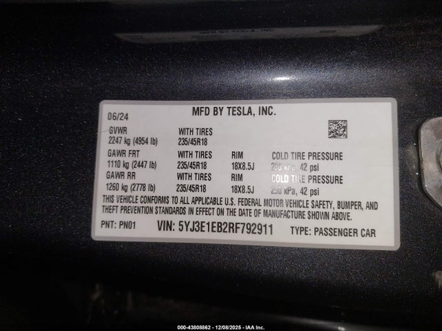 2024 TESLA MODEL 3 5YJ3E1EB2RF792911 Photo 8